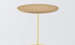 Mesa Lateral Disco Dourada com Tampo Natural