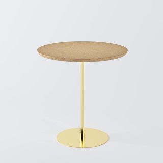 Mesa Lateral Disco Dourada com Tampo Natural