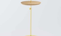 Mesa de Apoio Disco Dourada com Tampo Natural