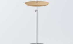 Mesa de Apoio Disco Prata com Tampo Natural